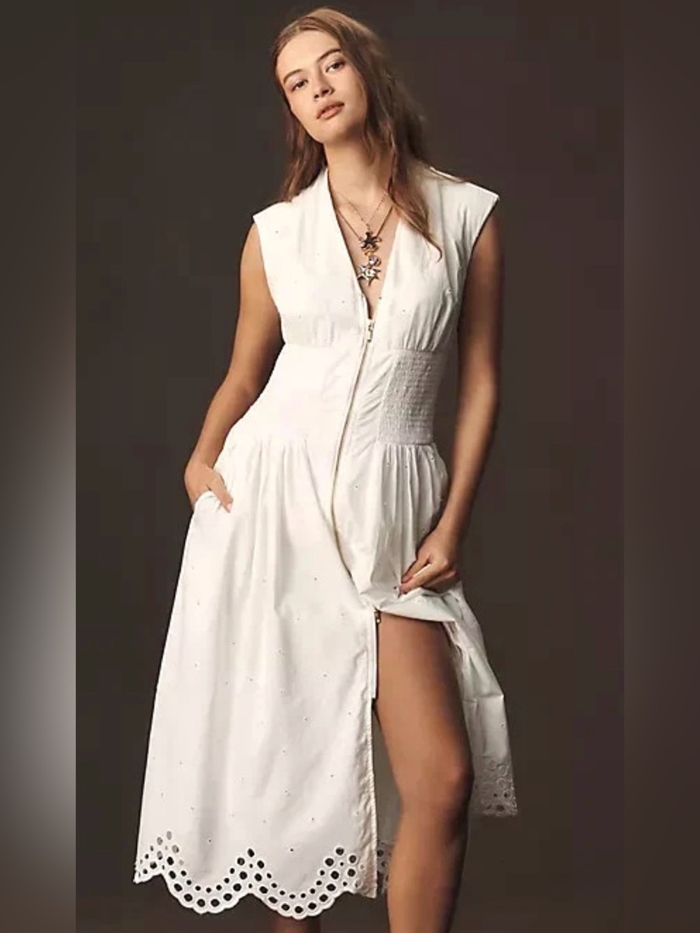 Anthropologie The Tommie Front Zip eyelet shirt dress Small